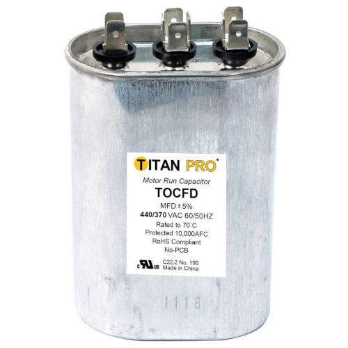Titan Pro TOCFD2510 - 25/10 MFD Oval Dual Motor Run Capacitor (440/370V)