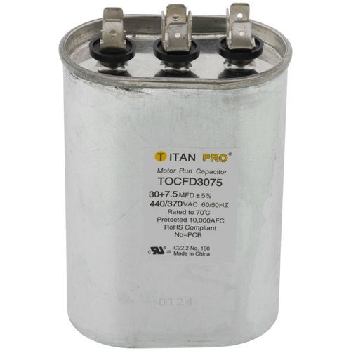 Titan Pro TOCFD3075 - 30/7.5 MFD Oval Dual Motor Run Capacitor (440/370V)