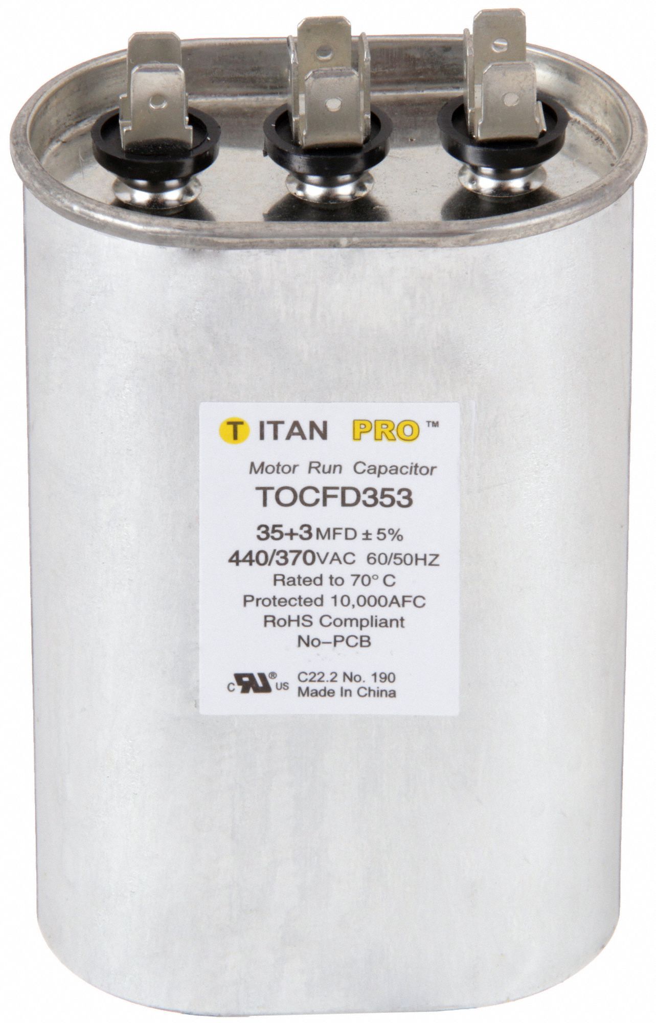 Titan Pro TOCFD353 - 35/3 MFD Oval Dual Motor Run Capacitor (440/370V)