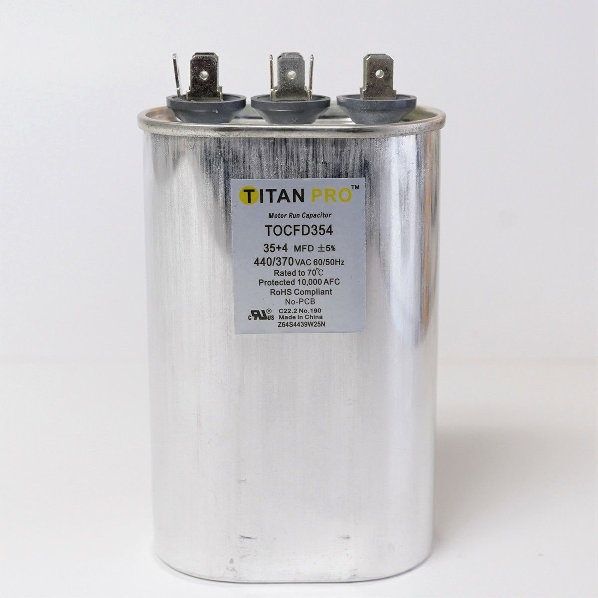 Titan Pro TOCFD354 - 35/4 MFD Oval Dual Motor Run Capacitor (440/370V)