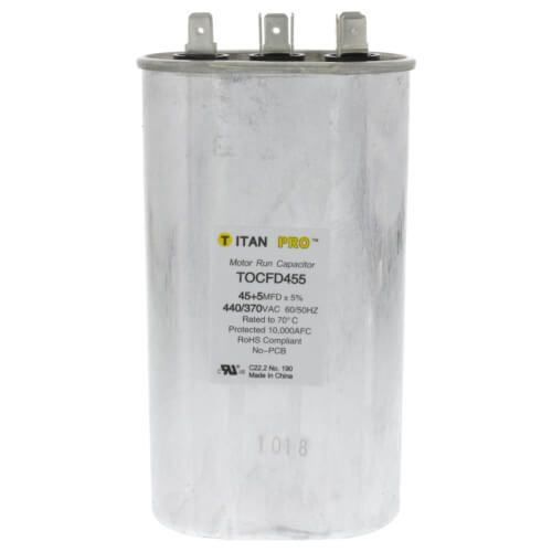 Titan Pro TTOCFD455 - 45/5 MFD Oval Dual Motor Run Capacitor (440/370V)