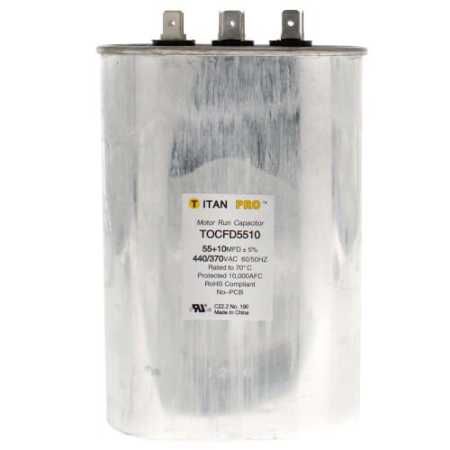 Titan Pro TOCFD5510 - 55/10 MFD Oval Dual Motor Run Capacitor (440/370V)
