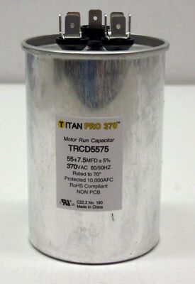 Titan Pro TRCD5575 - 55/7.5 MFD Round Dual Motor Run Capacitor (370V)