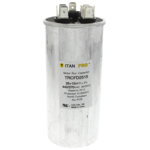 Titan Pro TRCFD2515 - 25/15 MFD Round Dual Motor Run Capacitor (440/370V)