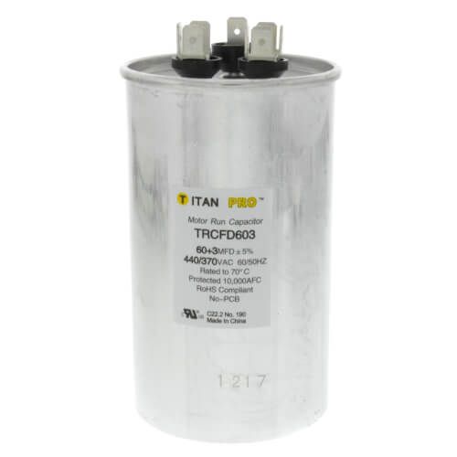 Titan Pro TRCFD603 - 60/3 MFD Round Dual Motor Run Capacitor (440/370V)