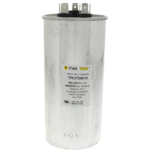 Titan Pro TRCFD8010 - 80/10 MFD Round Dual Motor Run Capacitor (440/370V)