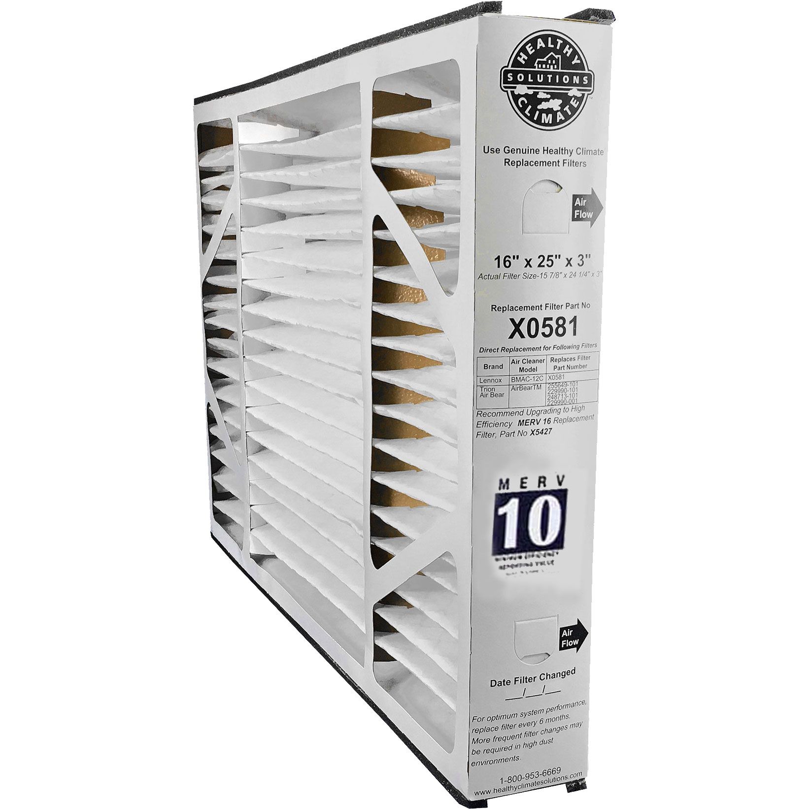 Lennox X0581 - ( BMAC-12 ) Pleated Air Filter 16 x 25 x 3 Inch, MERV 11