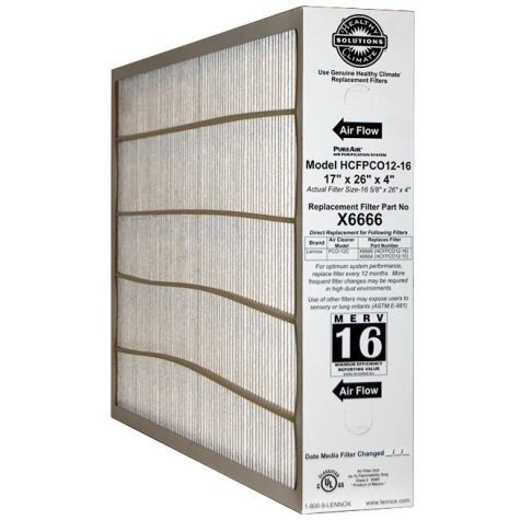 Lennox X6666 - ( 100908-04 ) Pleated Air Filter 26 x 17 x 4 Inch, MERV 16