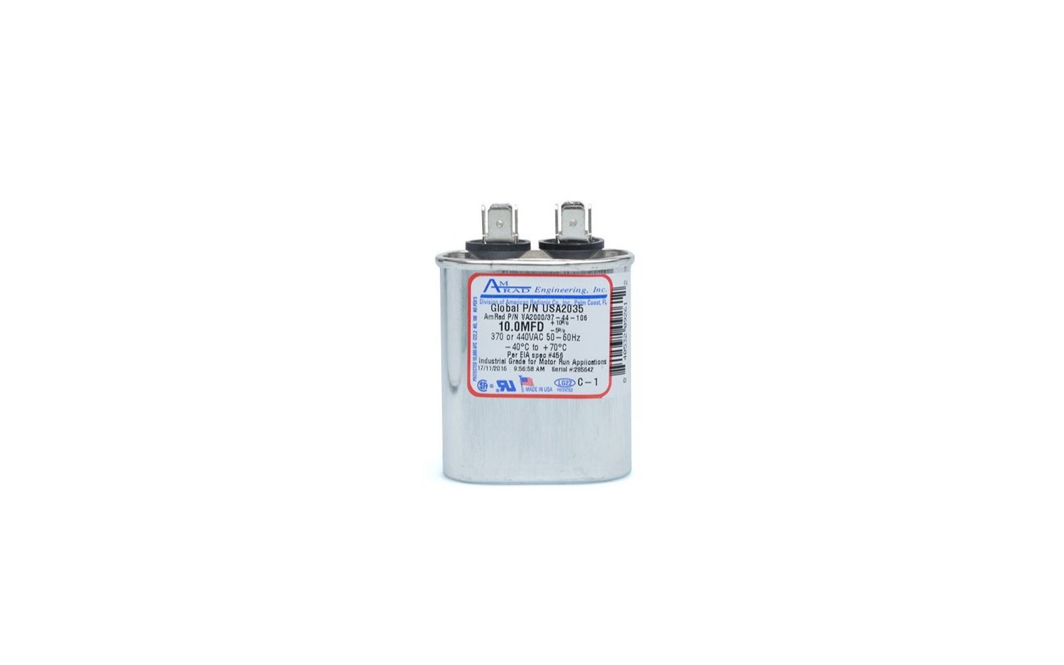 Lennox Y9290 - AmRad USA2035, Run Capacitor, 10 MFD, 440V, Oval