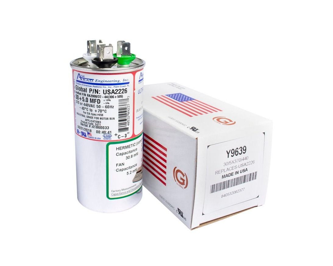 Lennox Y9639 – AmRad USA2226 Dual Run Capacitor, 30/5 MFD, 440 VAC, Round OEM HVAC Replacement