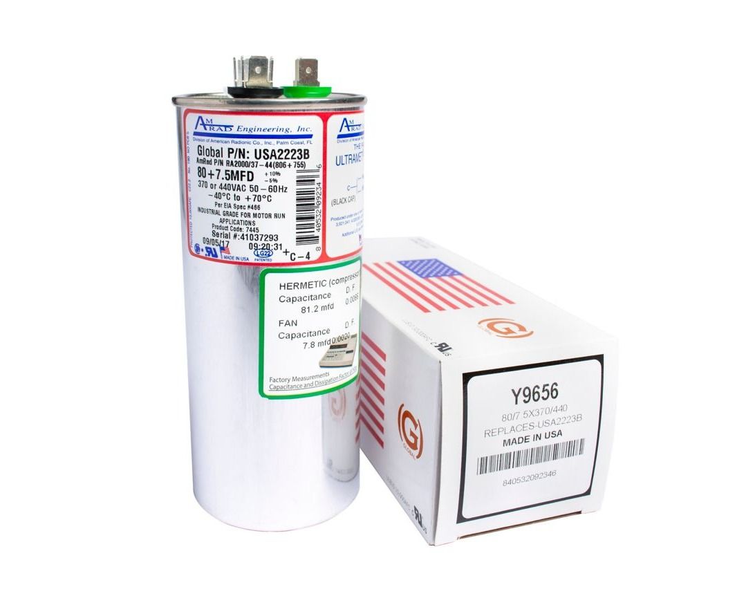 Lennox Y9656 – AmRad USA2223B 80/7.5 MFD Dual Run Capacitor, 440 VAC, Round, OEM HVAC Replacement Part