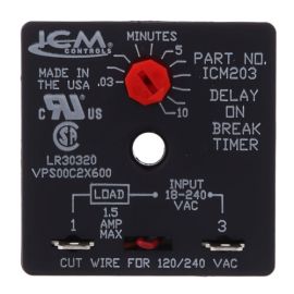 ICM203 Delay on Break Timer – Adjustable 0.03–10 Minute Anti-Short Cycle Relay | Universal Voltage | ICM Controls